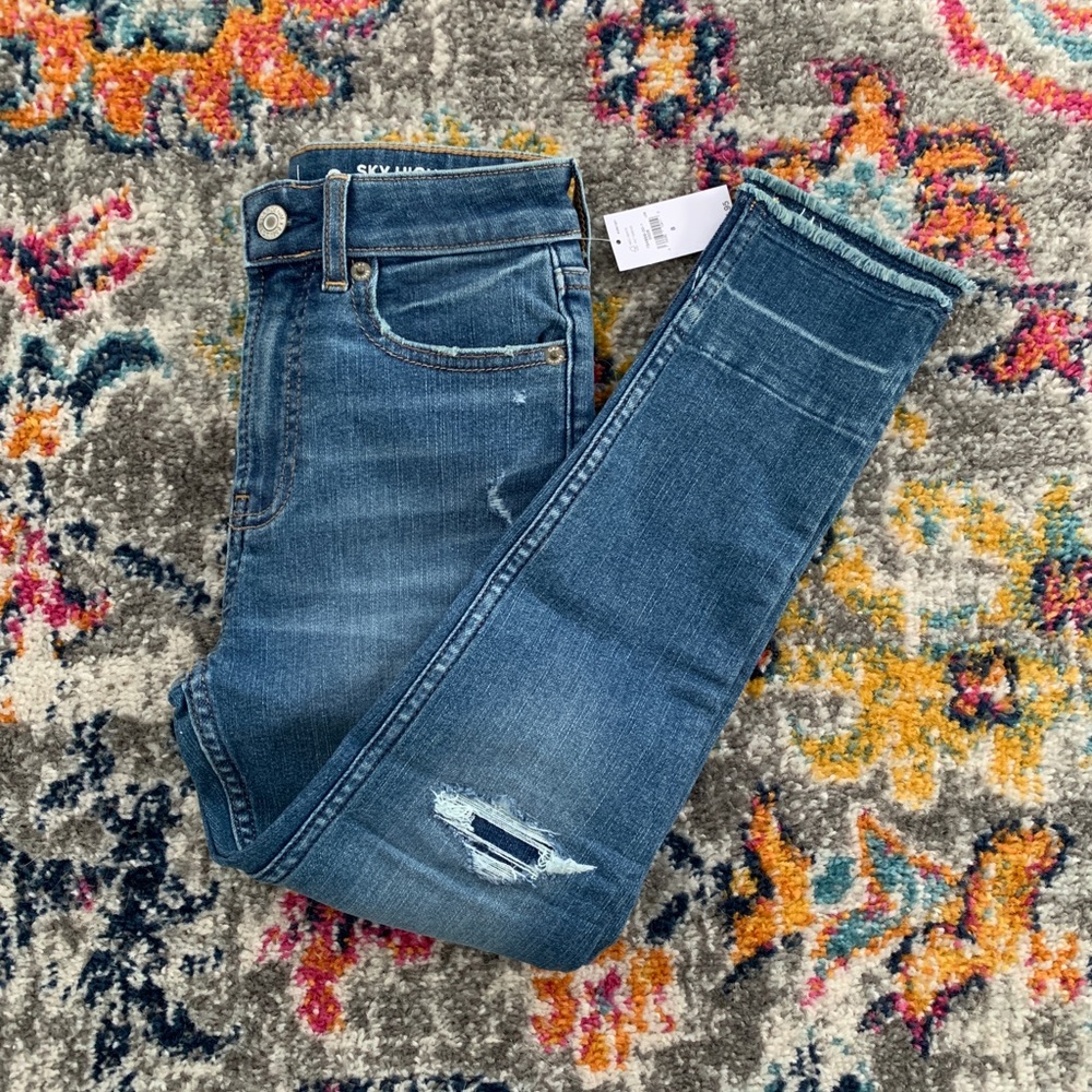 Teen Sky High Distressed Skinny Ankle Jeans with Washwel ™ Color: Medium Wash